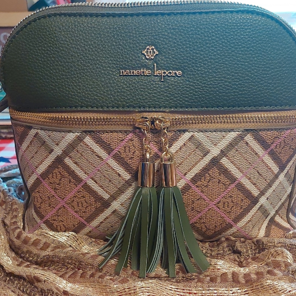 Nanette Lepore Olive and Tan Crossbody Bag